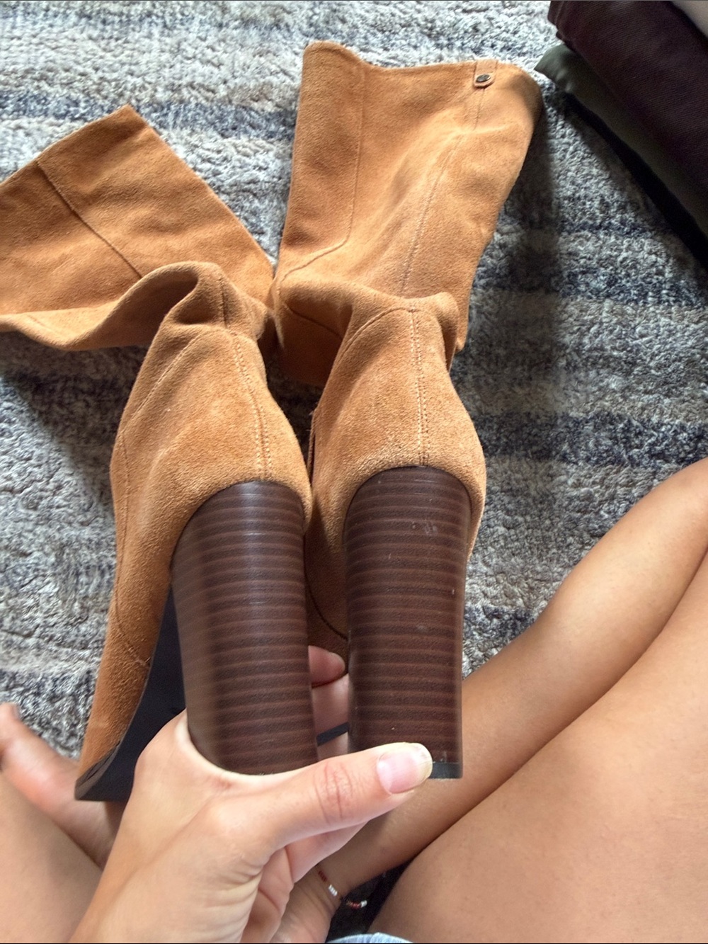 Sam Edelman Tall Suede Block Heel Boots - Tan - Picture 6 of 7